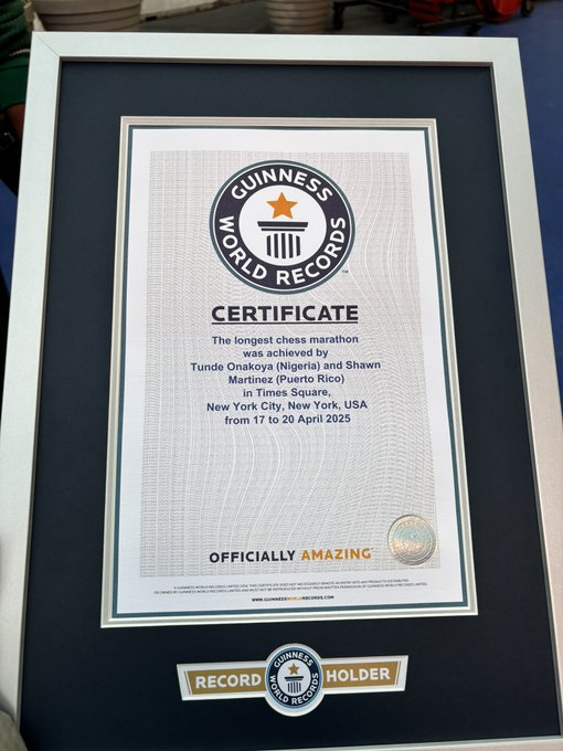 New Guinness Record: 64 hours non-stop chess by Tunde Onakoya & Shawn ...